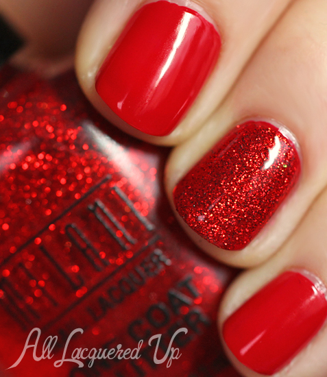 milani rapid cherry red sparkle glitter nail polish swatch 1 Celebrate